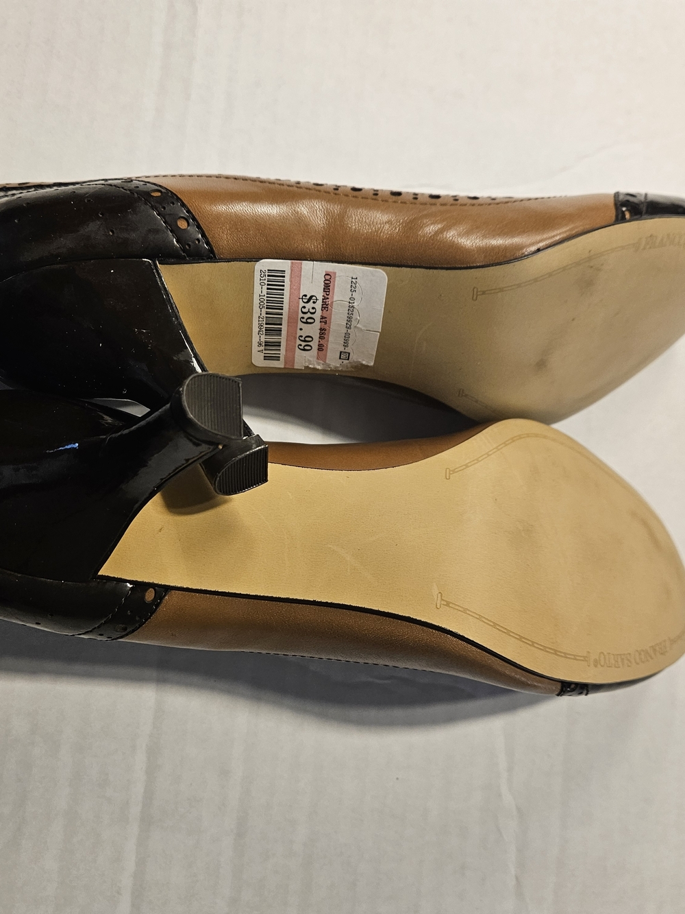 Franco Sarto Two-Tone Brown and Black Brogue Kitten Heels - Picture 7 of 8